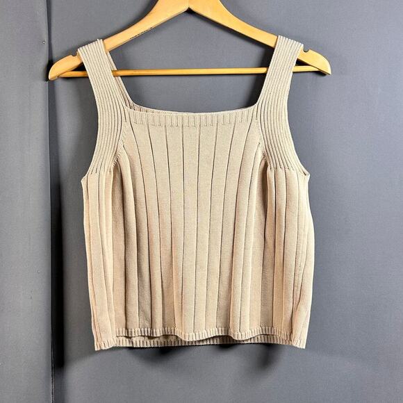 Ribbed Knit Cropped Sweater Tank Minimalist Clean Capsule Wardrobe SMALL MED - Picture 2 of 8